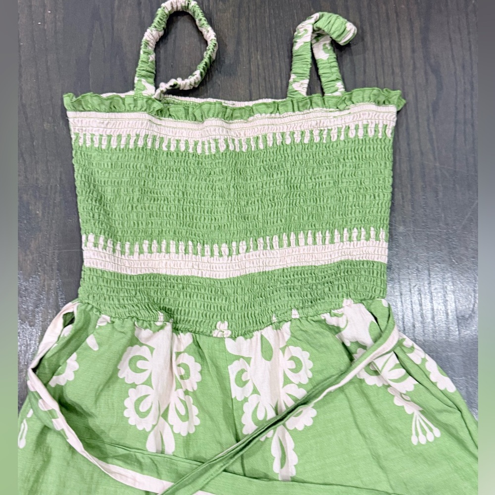 Women’s Green Strapless Wide-Leg Jumpsuit with White Embroidery - Picture 4 of 4